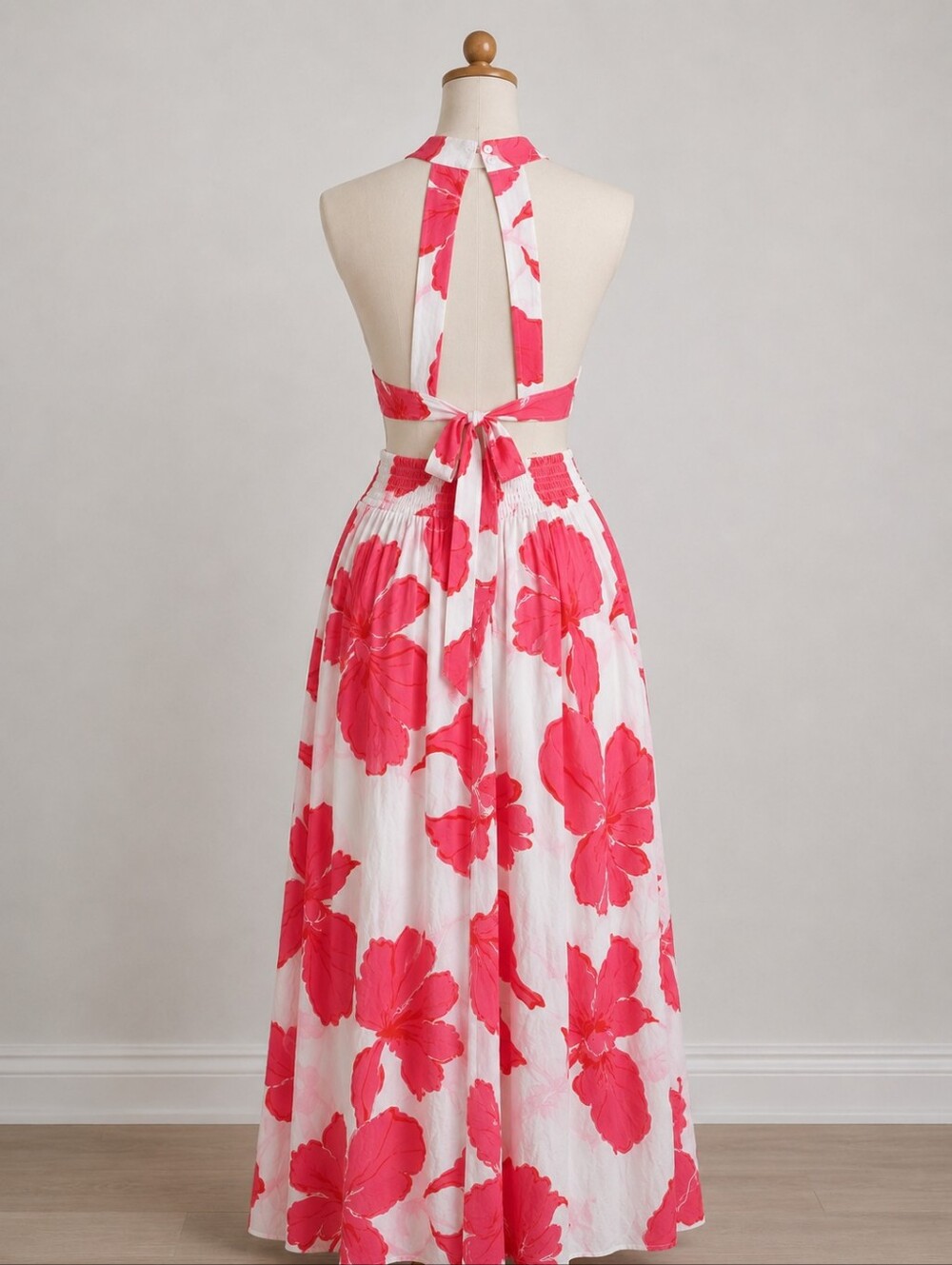 Pink Floral Halter Maxi Dress
